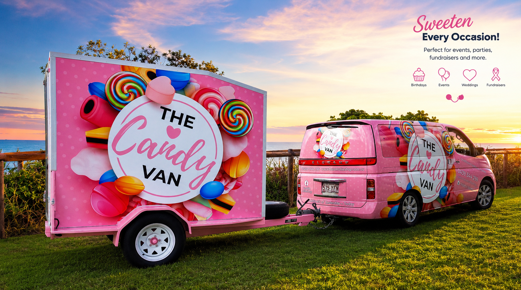 🍭 Turnkey Mobile Candy Business | Professionally Branded Van & Matching Trailer | Event Ready